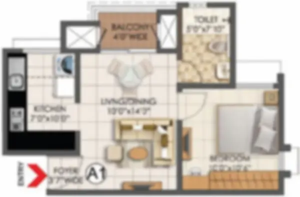 2 BHK Floor Plan at Vaishnavi Krishna Brindavan, JP Nagar, Bangalore